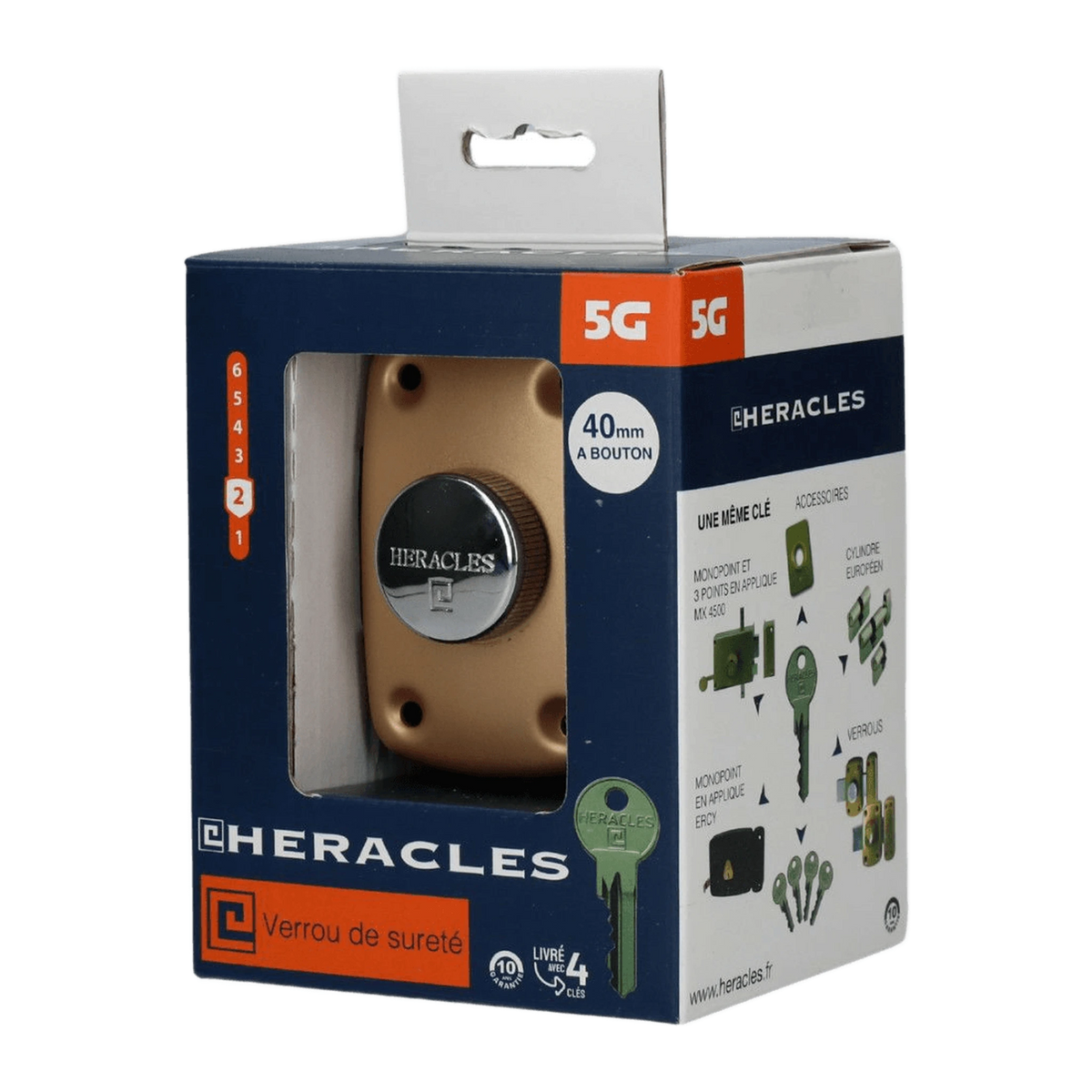 Verrou HERACLES 5G à bouton entraxe 40 - 4 clés